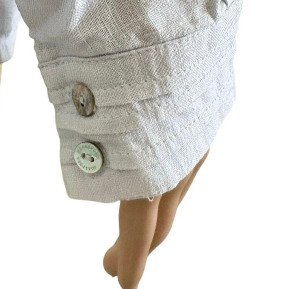 Scalpers Linen Blouse M Blue Pintuck Puff Sleeve Euro Summer Coastal Boho Top - Picture 6 of 10